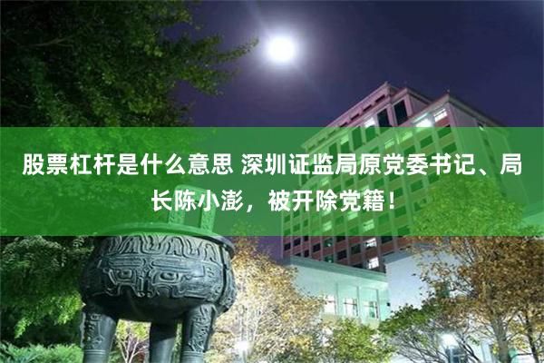 股票杠杆是什么意思 深圳证监局原党委书记、局长陈小澎，被开除党籍！